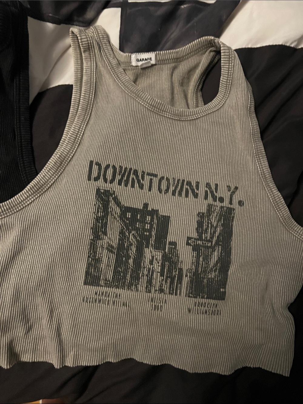 Garage Olive Ribbed Crop Tank with Downtown N.Y. Graphic